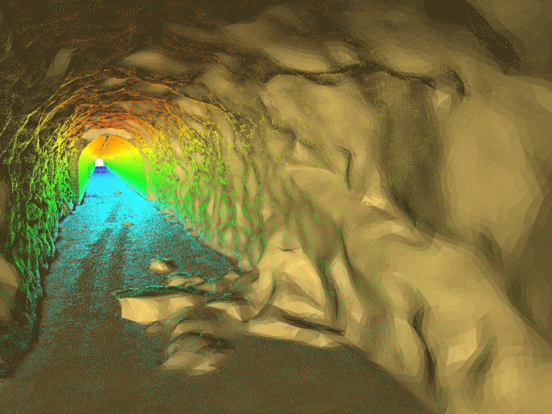 3D image of rock in tunnel